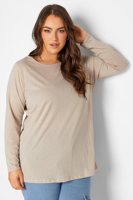 Plus Size Cream Long Sleeve T-Shirt | Yours Clothing  1