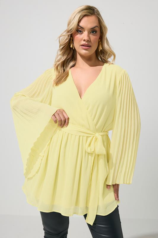  YOURS top cruzado amarillo con mangas plisadas