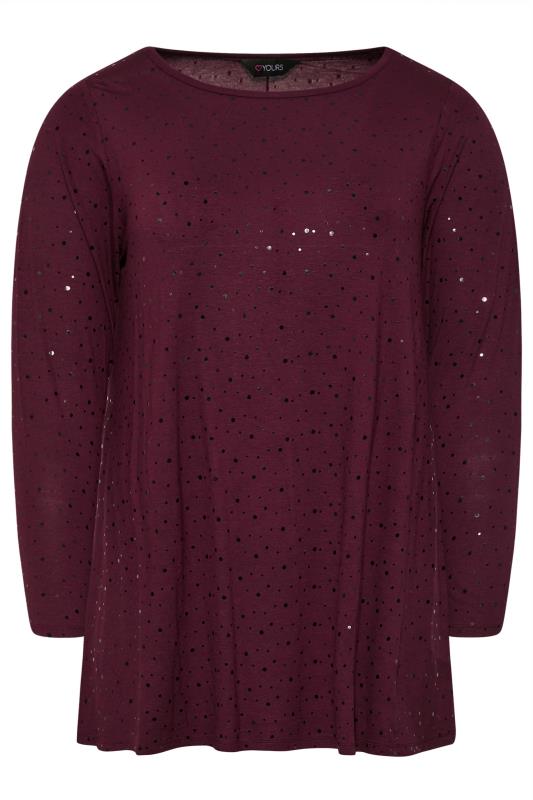 Plus Size Berry Red Embellished Long Sleeve Swing Top | Yours Clothing 5