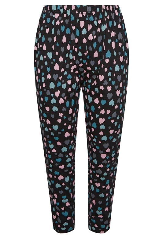 YOURS Plus Size Black Heart Print Tapered Pyjama Bottoms | Yours Clothing 5