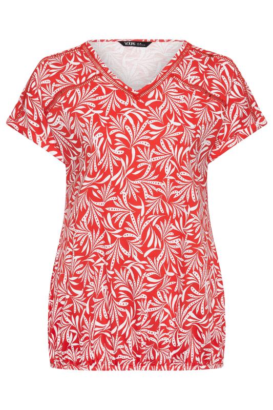 YOURS Plus Size Red Leaf Print Bubble Hem Top | Yours Clothing 5