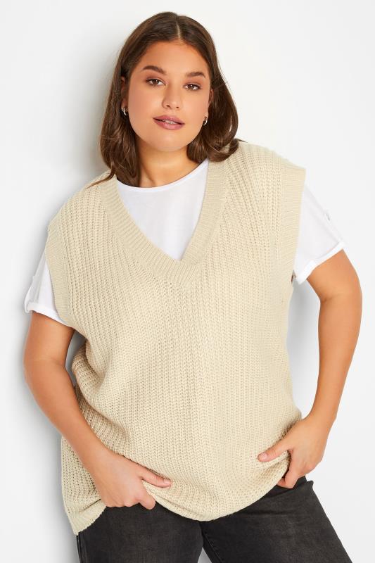  LTS Tall Beige Brown Chunky Knit Vest Top