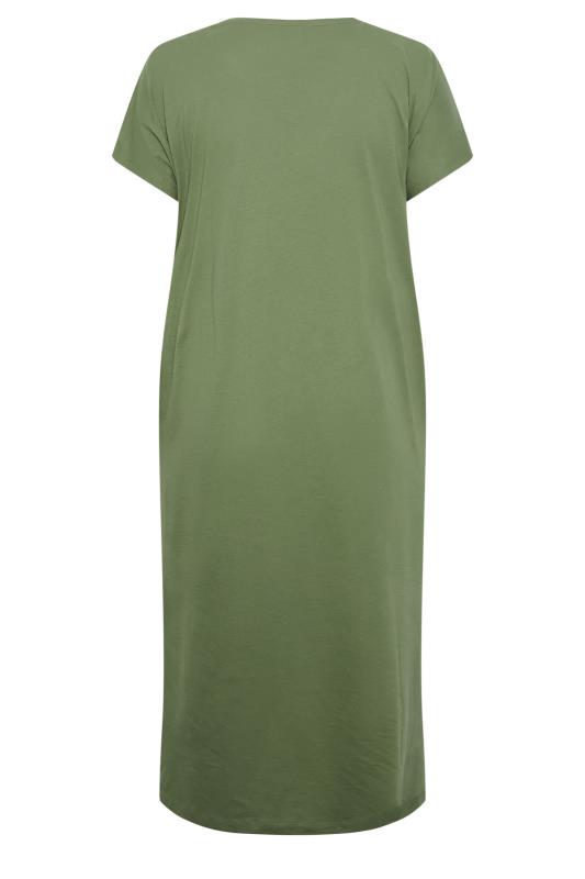 YOURS Plus Size Khaki Green Side Split Midaxi T-Shirt Dress | Yours Clothing 7