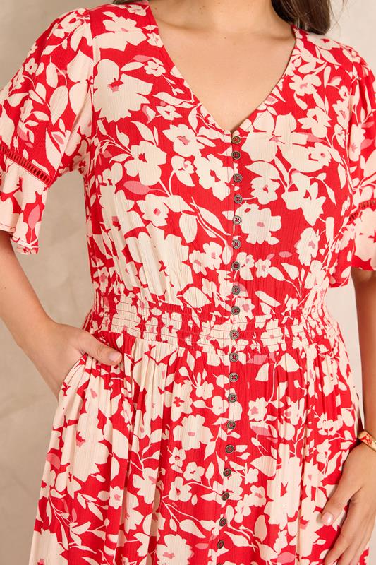 EVANS Plus Size Red Floral Button Front Maxi Dress| Evans  5