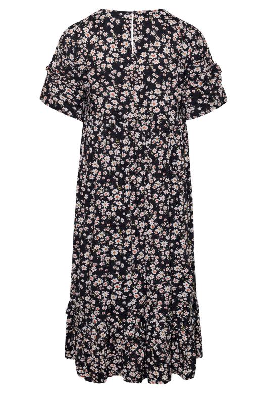 Plus Size Black Daisy Floral Print Smock Maxi Dress | Yours Clothing 7