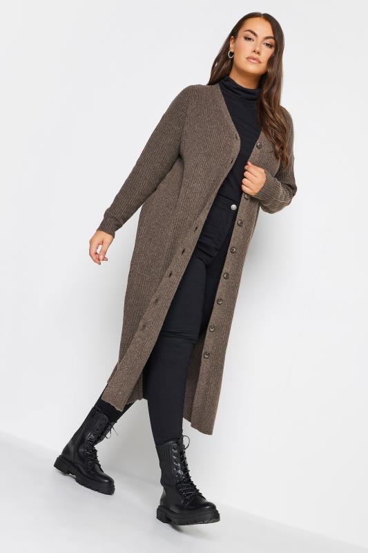 YOURS Plus Size Brown Ribbed Midi Cardigan | Yours Clothing 4