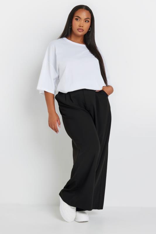 YOURS Plus Size Black Wide Leg Pleat Front Trousers | Yours Clothing  3