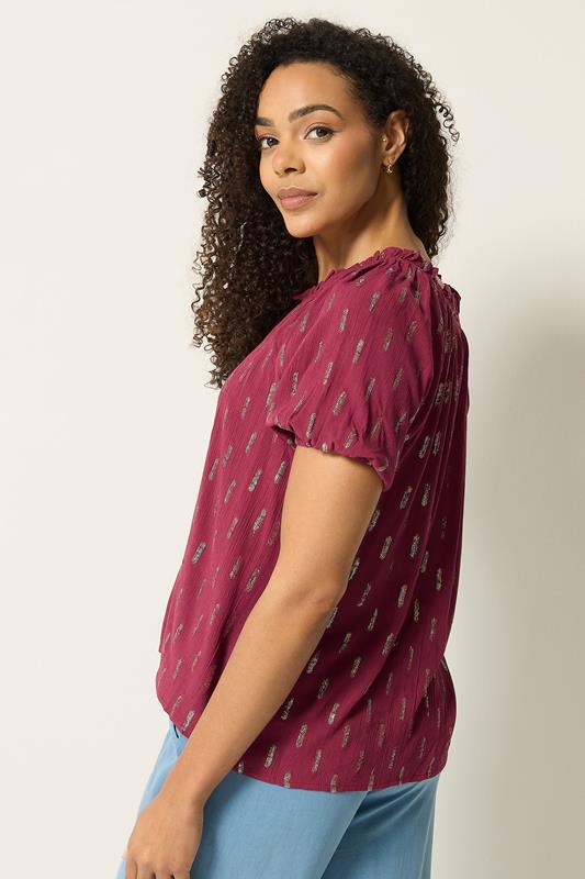 M&Co Berry Red Foil Detail Blouse | M&Co 4