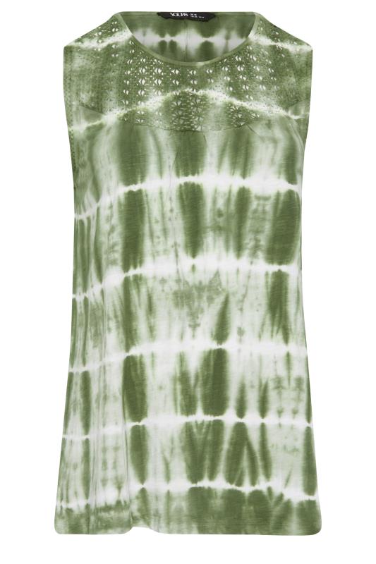YOURS Plus Size Green Tie Dye Crochet Trim Vest Top | Yours Clothing 6