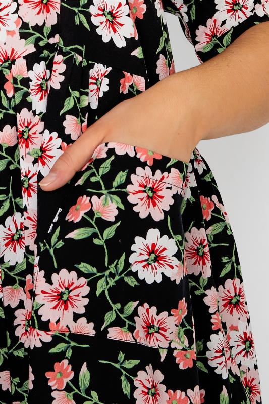 Plus Size Black Floral Drop Pocket Peplum Top | Yours Clothing 4