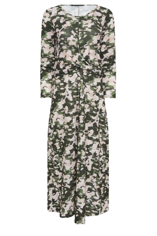 M&Co Khaki Green Abstract Print Twist Front Midaxi Dress 6