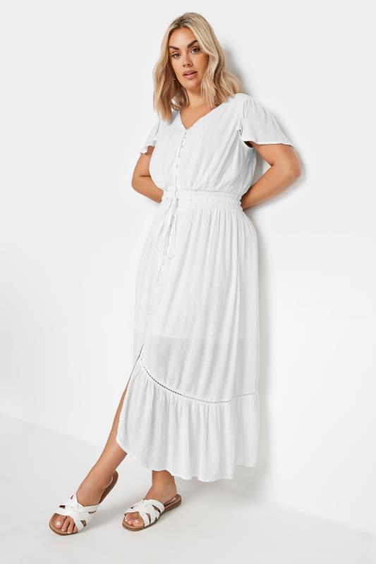 YOURS Plus Size White Dobby Maxi Dress | Yours Clothing 3