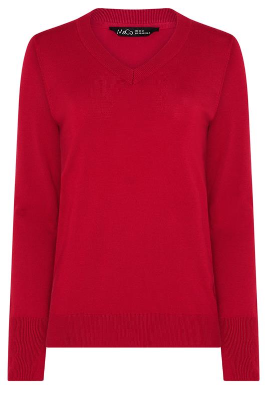 M&Co Red Long Sleeve V-Neck Jumper | M&Co 5