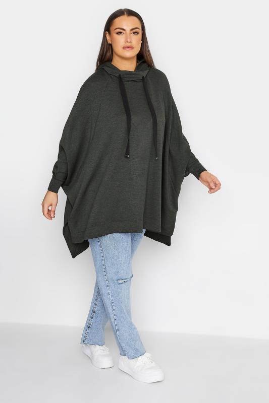 YOURS LUXURY Plus Size Charcoal Grey Tie Detail Oversized Hoodie | Yours Clothing 3