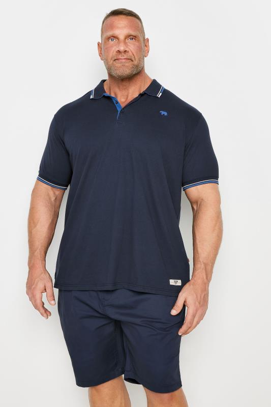 D555 Big & Tall Navy Blue Tipped Polo Shirt | BadRhino 1