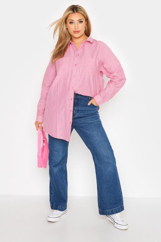 YOURS FOR GOOD Plus Size Bright Pink Stripe Oversized Shirt | Yours Clothing 3
