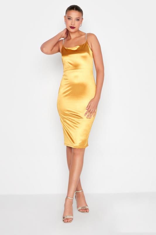 LTS Tall Women's Gold Diamante Strap Satin Mini Slip Dress | Long Tall Sally  2