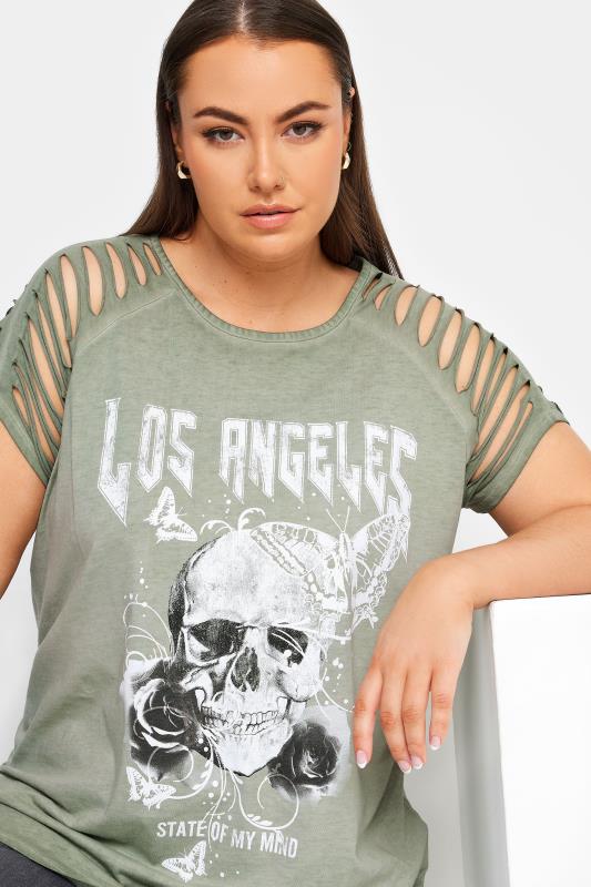 YOURS Plus Size Green Skull Print T-Shirt | Yours Clothing 4