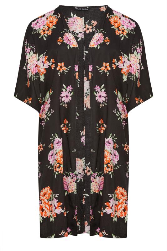YOURS Plus Size Black Floral Print Longline Kimono | Yours Clothing 6