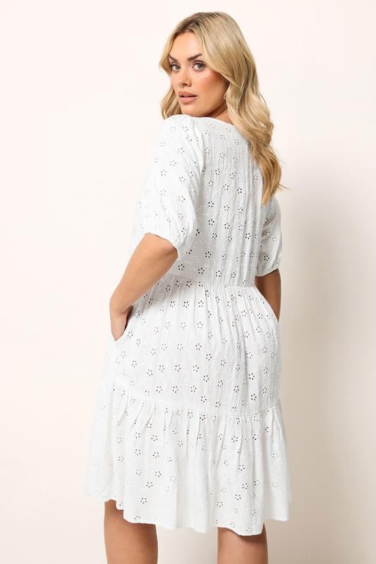 YOURS Plus Size White Broderie Anglaise Tiered Dress | Yours Clothing 2