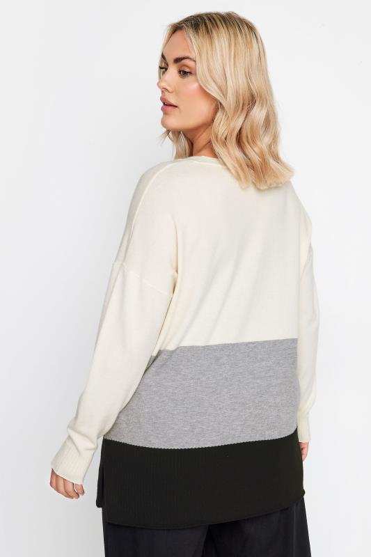 YOURS Plus Size White & Grey Colourblock Jumper | Yours Clothing 3