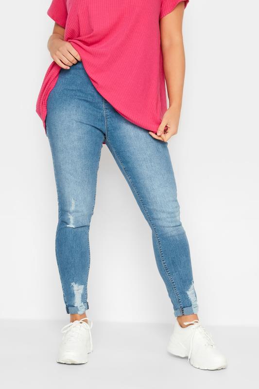 Plus Size  YOURS Curve Light Blue Ripped GRACE Jeggings