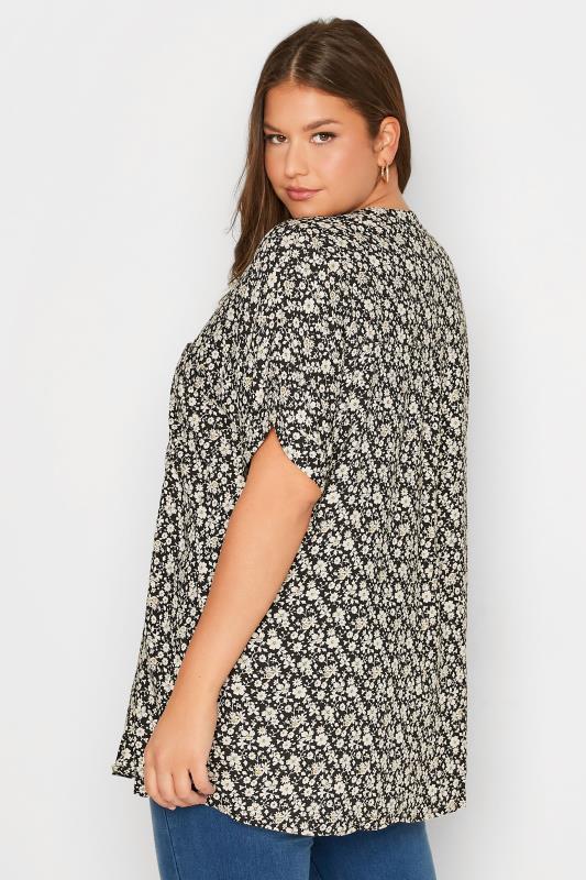 Plus Size Black Daisy Print Grown On Sleeve Shirt | Yours Clothing 3