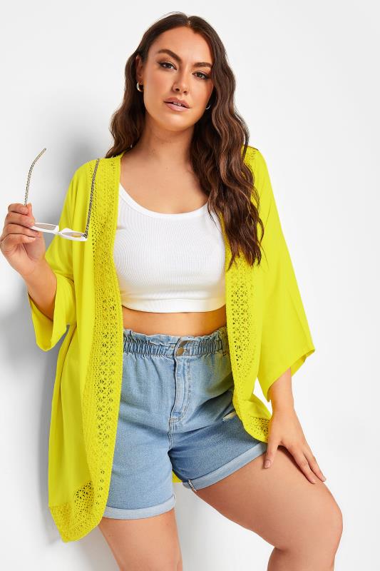 YOURS Curve Plus Size Yellow Lace Front Kimono | Yours Clothing  2