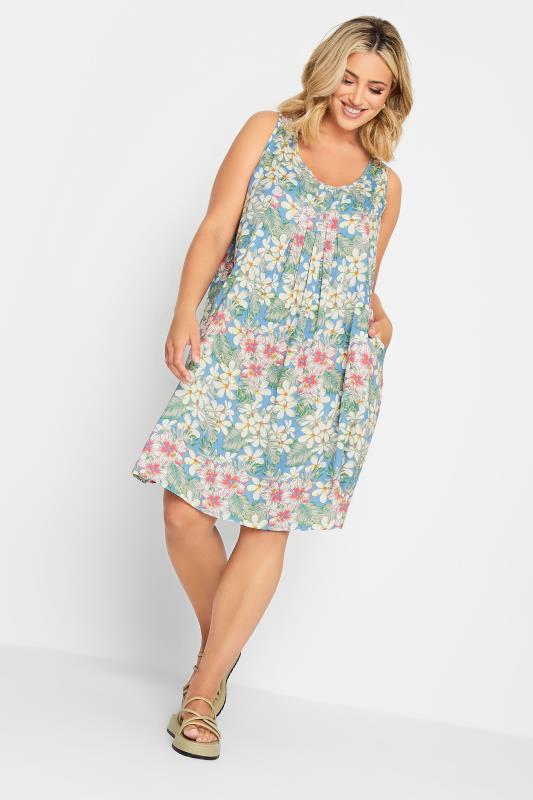 YOURS Plus Size Blue Tropical Print Pocket Dress | Yours Clothing 1