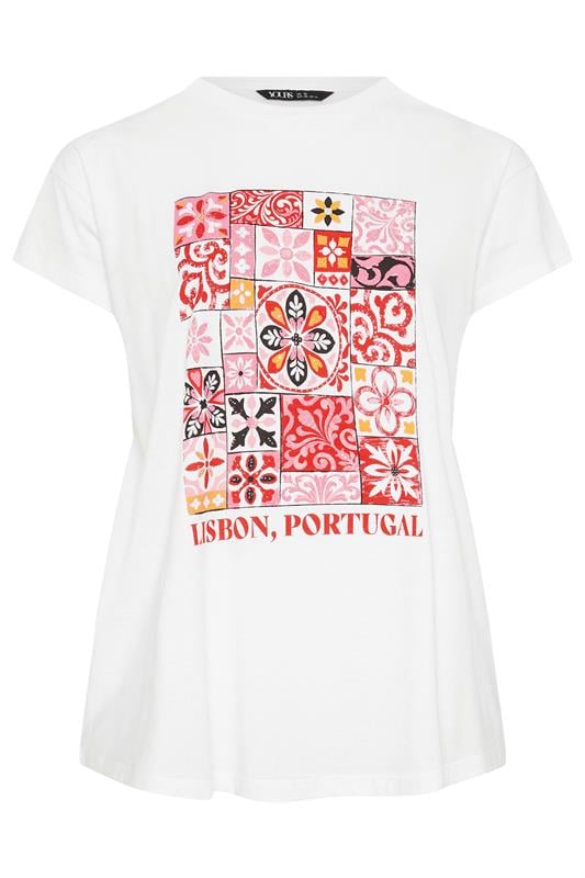YOURS Plus Size White & Pink 'Lisbon Portugal' Graphic T-Shirt | Yours Clothing 5