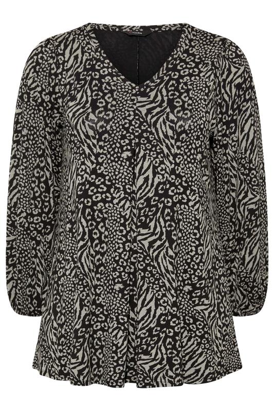Plus Size Black Mixed Animal Print Pleat Front Top | Yours Clothing 6