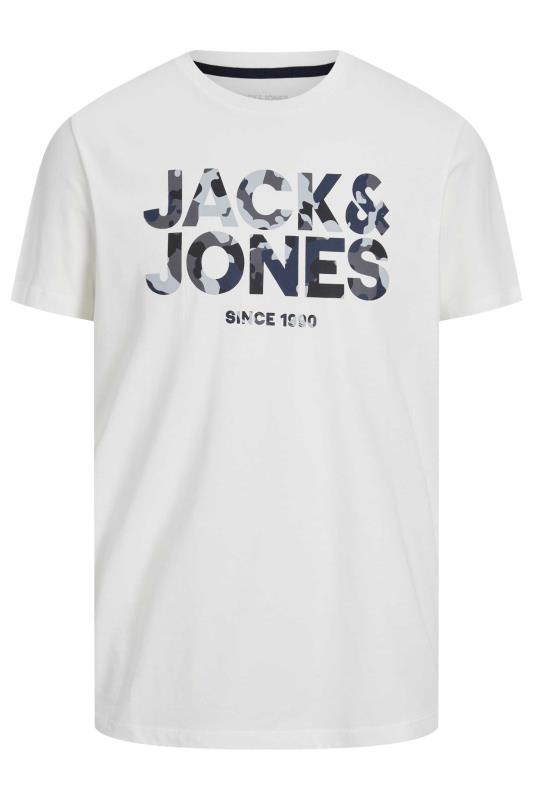 JACK & JONES Big & Tall White Camo Logo Crew Neck T-Shirt | BadRhino 2
