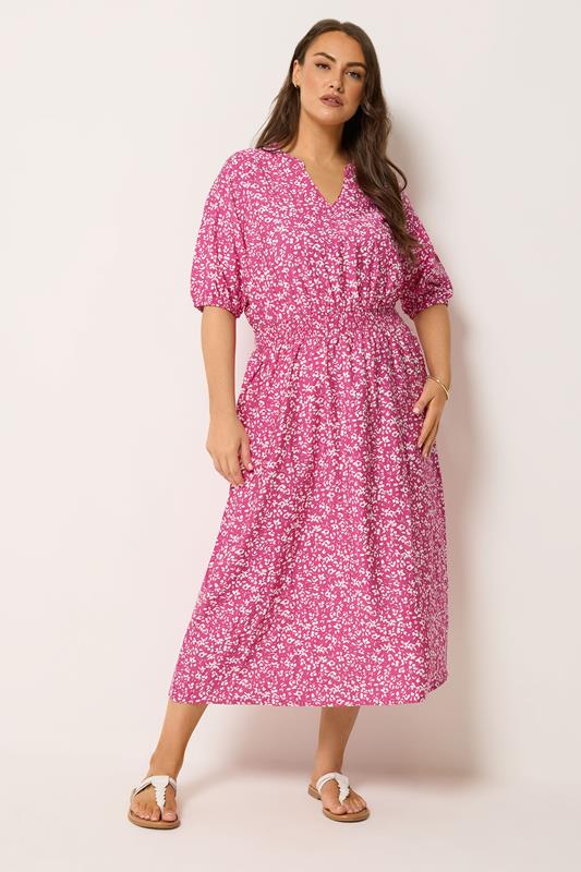  YOURS vestido rosa de manga abullonada con estampado floral