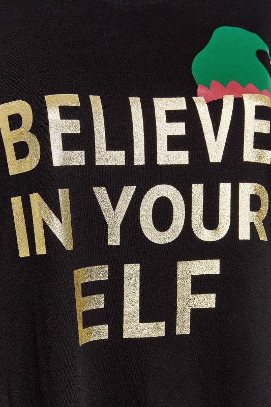 Plus Size Black 'Believe In Your Elf' Slogan Christmas Nightdress | Yours Clothing 5
