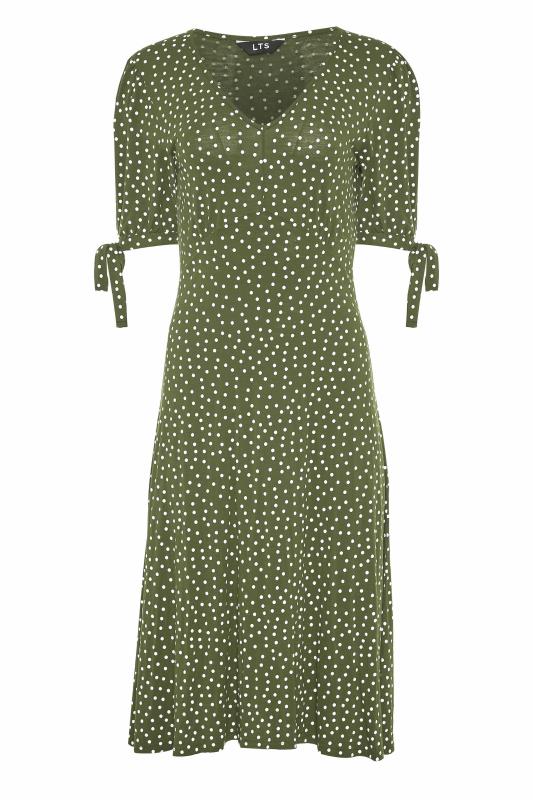 LTS Tall Green Polka Dot Tie Sleeve Midi Dress 6