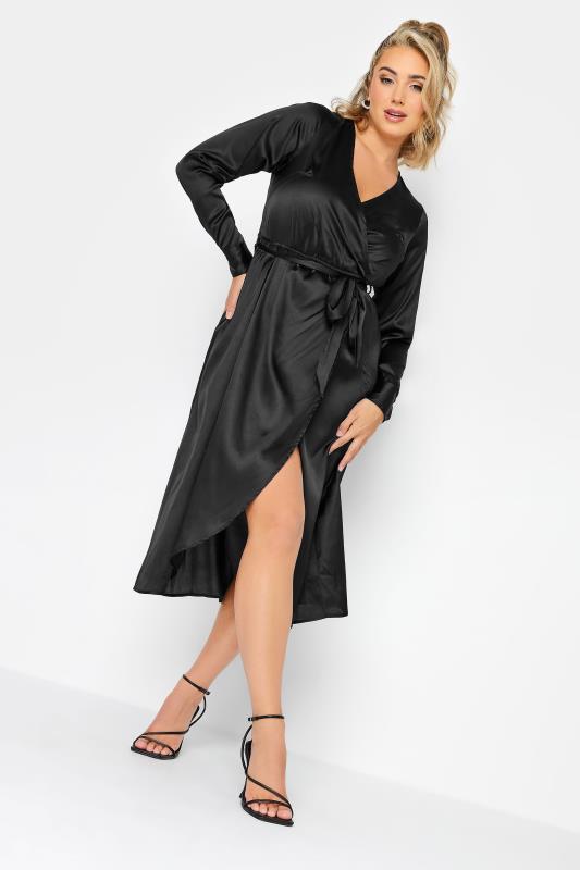 LIMITED COLLECTION Plus Size Black Satin Wrap Dress | Yours Clothing 2