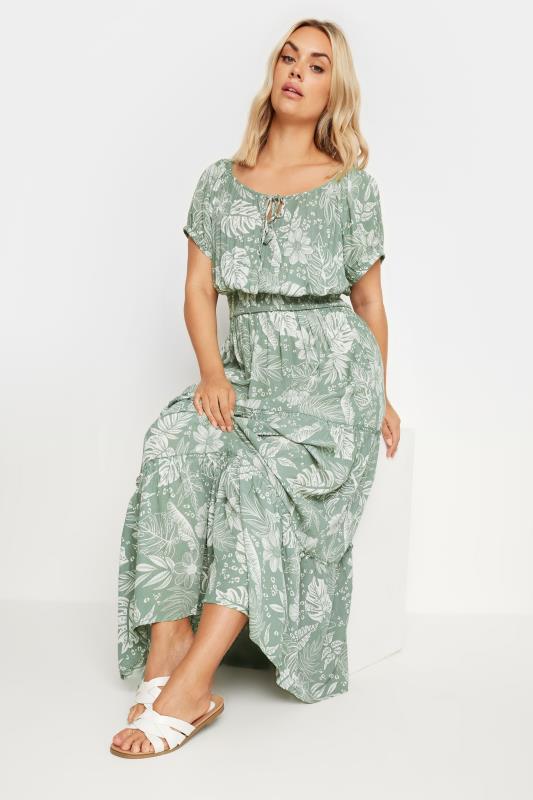 YOURS Plus Size Green Floral Print Tie Front Maxi Dress | Yours Clothing 5