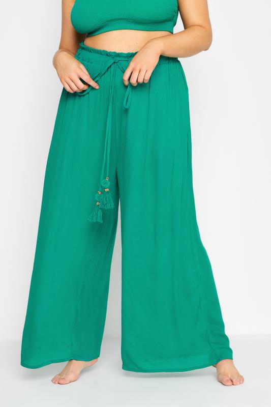 Plus Size  Curve Green Wide Leg Beach Trousers