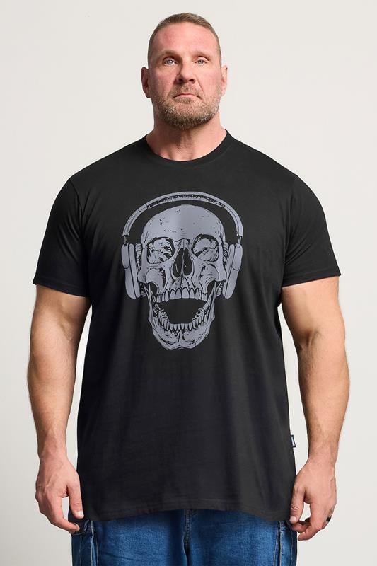  BadRhino T-shirt extra-long noir à motif tête de mort avec casque Big & Tall