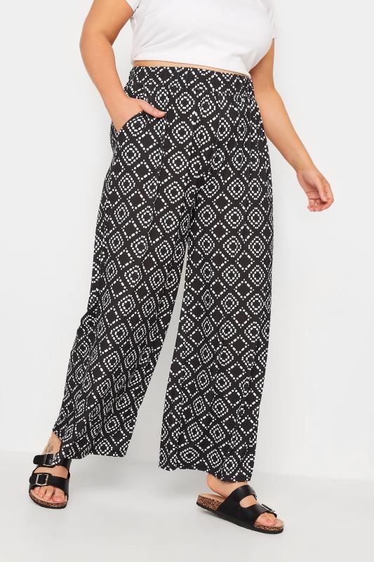 YOURS Curve Black Printed Wide Leg Trouser | Yours Clothing 1