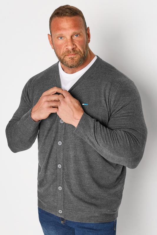 Men's  BadRhino Big & Tall Charcoal Grey Essential Knitted Cardigan