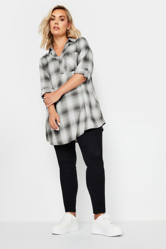 YOURS Plus Size Black and Silver Metallic Check Print Shirt | Yours Clothing 3