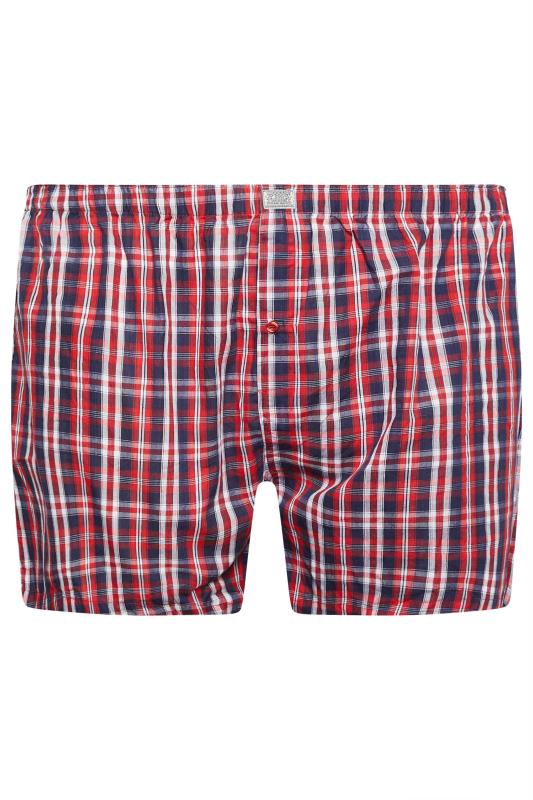 D555 Big & Tall 2 PACK Blue & Red Check Print Boxers | BadRhino 6