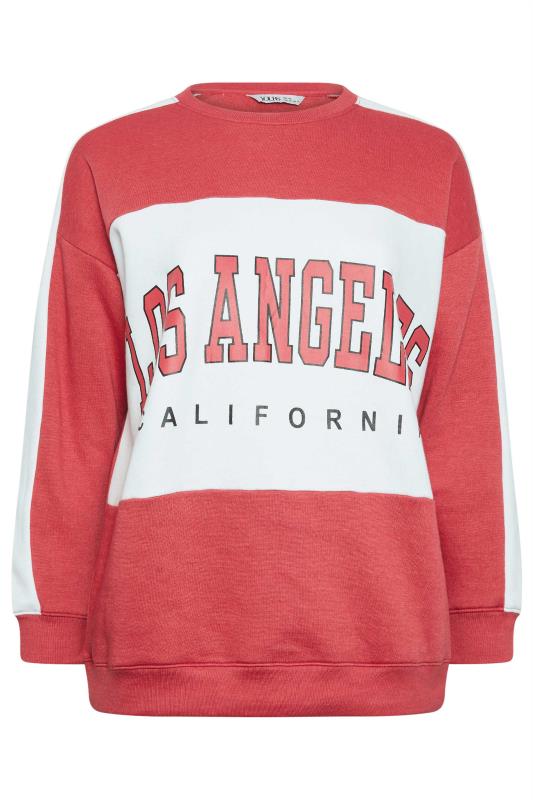 YOURS Curve Red 'Los Angeles' Slogan Varsity Sweatshirt | Yours Clothing 6