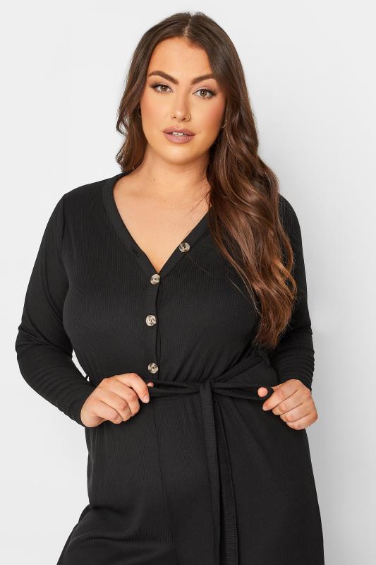 LIMITED COLLECTION Plus Size Black Ribbed Wide Leg Jumpsuit | Yours Clothing 4
