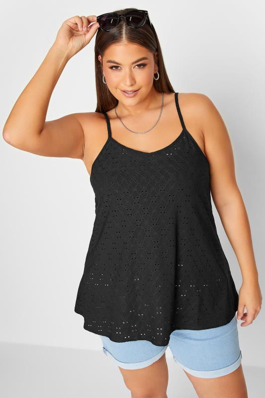 LIMITED COLLECTION Black Anglaise Swing Cami Top | Yours Clothing 1