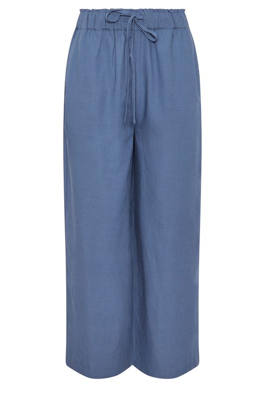 LTS Tall Women's Blue Linen Cropped Wide Leg Trousers | Long Tall Sally 5