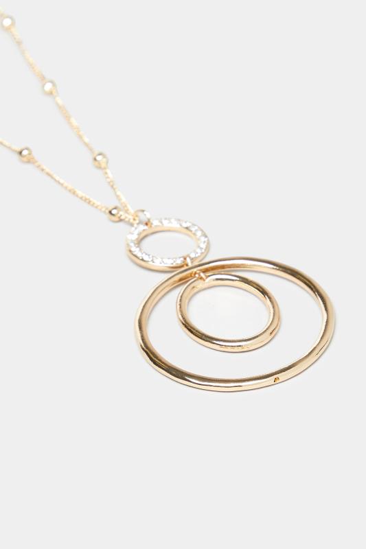 Gold Diamante Multi-Circle Long Necklace | Yours Clothing 3