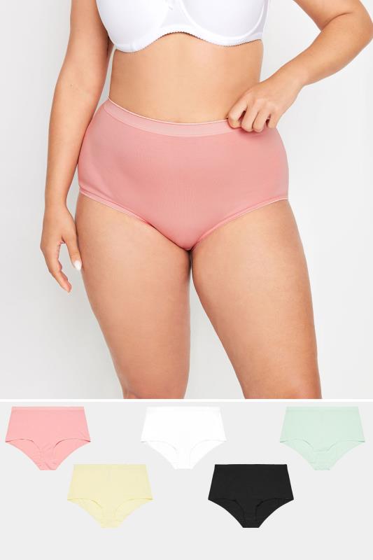 Plus Size  YOURS 5 PACK Curve Pink & Yellow Pastel Full Briefs