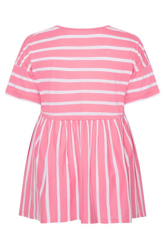 Plus Size Pink Stripe Peplum Drop Shoulder Top | Yours Clothing  6